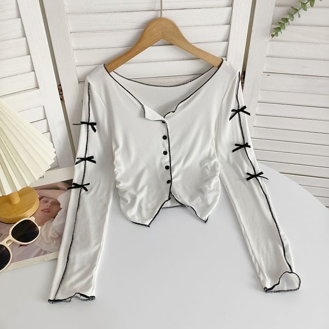 Long-Sleeve Plain Asymmetrical Bow Tee mySite