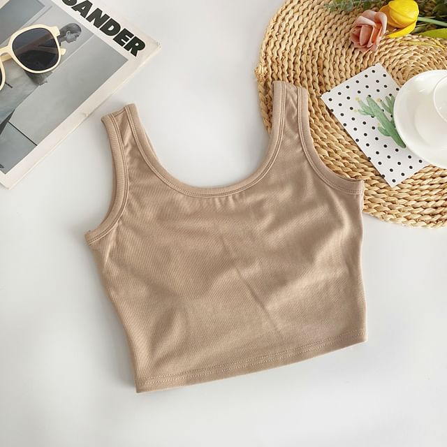 Scoop Neck Plain Crop Tank Top mySite