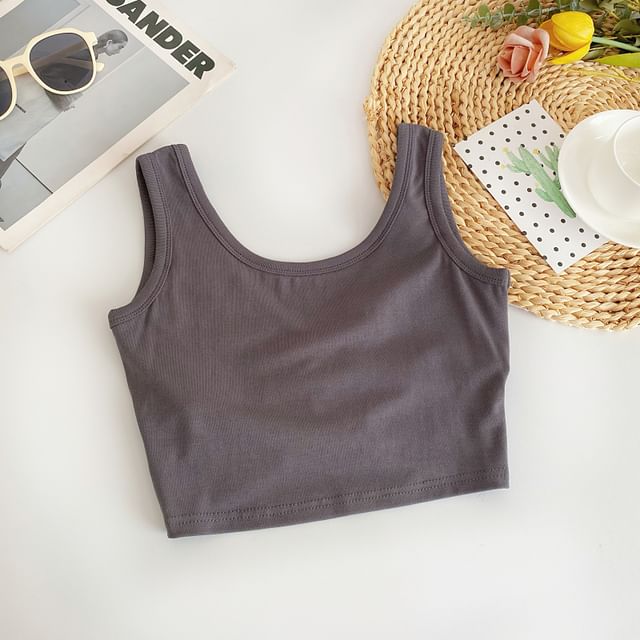 Scoop Neck Plain Crop Tank Top mySite