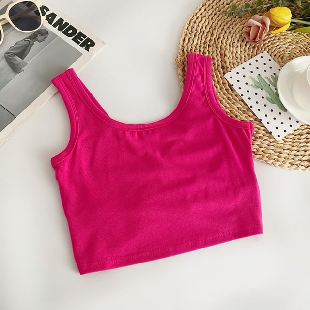 Scoop Neck Plain Crop Tank Top mySite