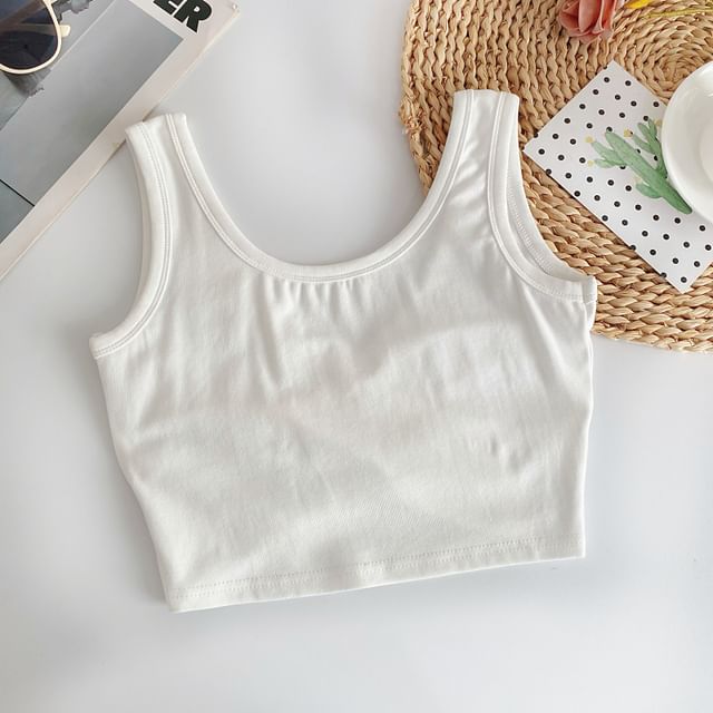 Scoop Neck Plain Crop Tank Top mySite