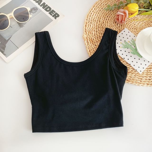 Scoop Neck Plain Crop Tank Top mySite