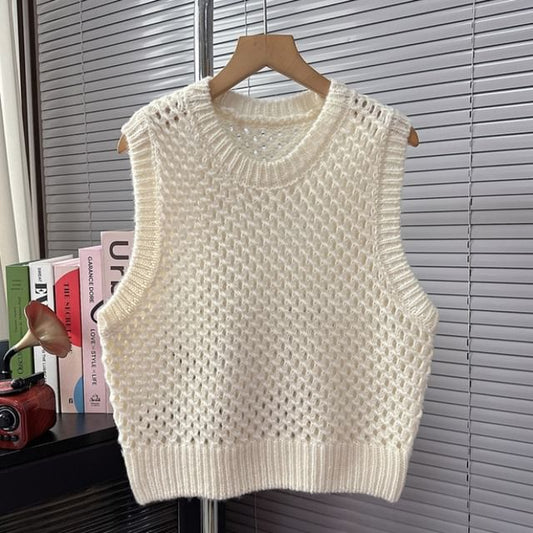 Plain Crew Neck Knit Sweater Vest SpreePicky