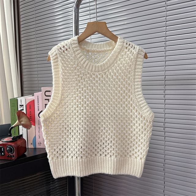 Plain Crew Neck Knit Sweater Vest SpreePicky