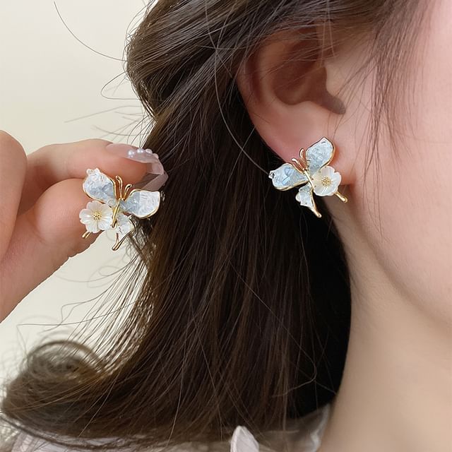 Butterfly Floral Faux Crystal Alloy Stud Earring SpreePicky