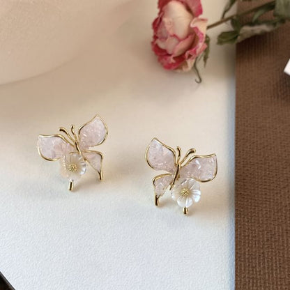 Butterfly Floral Faux Crystal Alloy Stud Earring SpreePicky