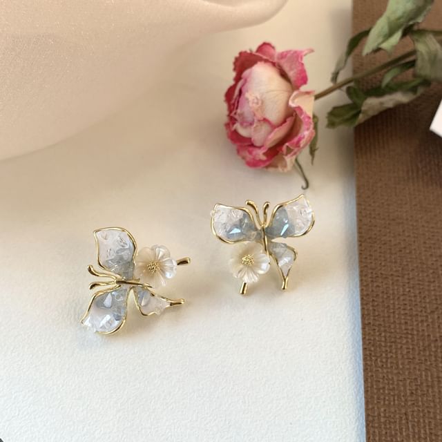 Butterfly Floral Faux Crystal Alloy Stud Earring SpreePicky