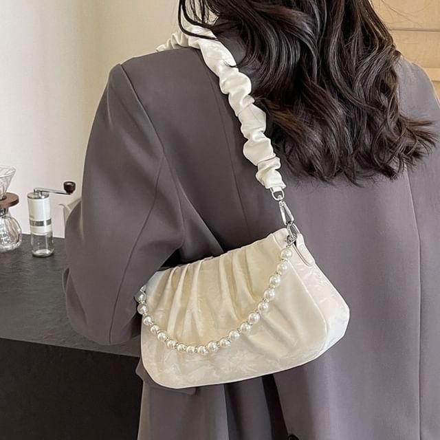 Ruched Faux Pearl Shoulder Bag SpreePicky