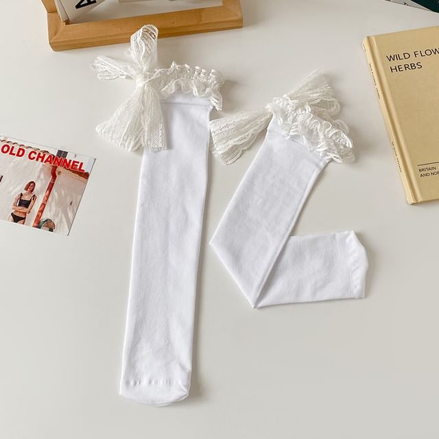 Lace Trim Bow Tall Socks SpreePicky