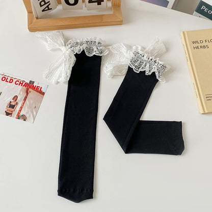 Lace Trim Bow Tall Socks SpreePicky