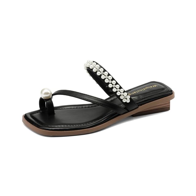 Faux Pearl Toe Loop Slide Sandals SpreePicky