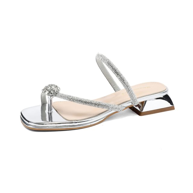 Rhinestone Toe Loop Chunky Heel Slide Sandals SpreePicky