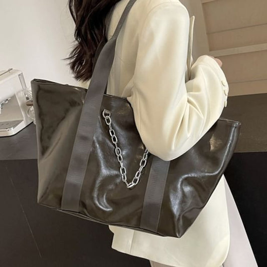 Faux Leather Chained Tote Bag mySite