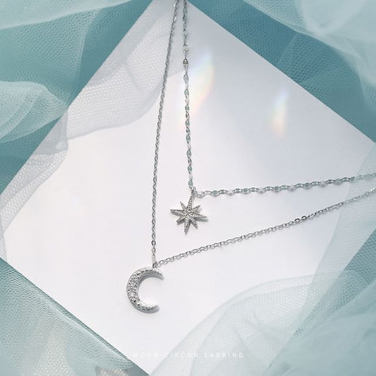 Moon & Star Pendant Layered Alloy Choker mySite