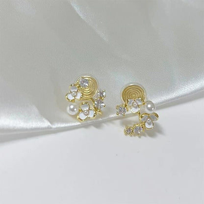 Floral Faux Pearl Rhinestone Alloy Stud Earring mySite