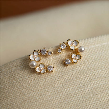 Floral Faux Pearl Rhinestone Alloy Stud Earring mySite