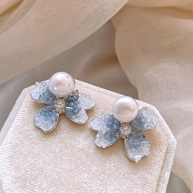 Floral Faux Crystal Faux Pearl Alloy Drop Earring mySite