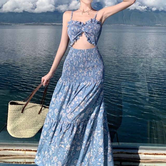 Strap Spaghetti Maxi Floral Sundress Cutout FashionChic
