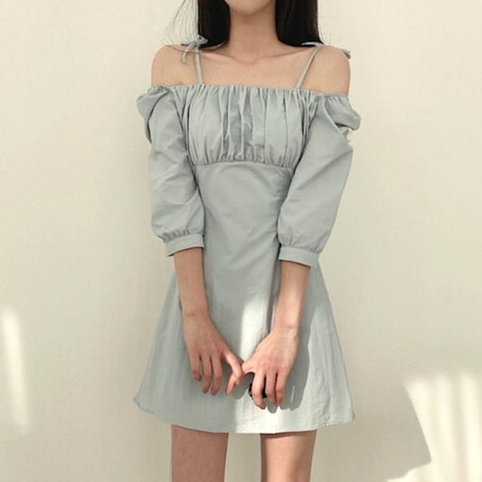 Cold-Shoulder Plain Mini A-Line Dress mySite