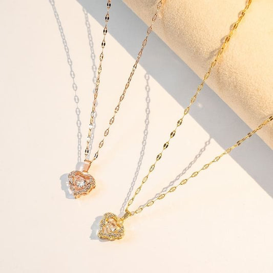 Rhinestone Heart Pendant Necklace SpreePicky