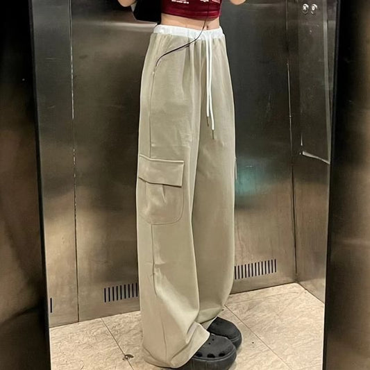 High Rise Color-Block Loose-Fit Wide-Leg Pants SpreePicky