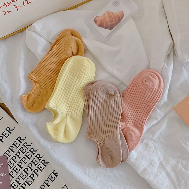 Plain Ribbed No Show Socks Set SpreePicky