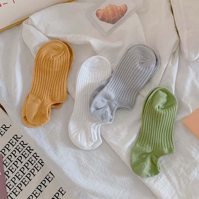 Plain Ribbed No Show Socks Set SpreePicky