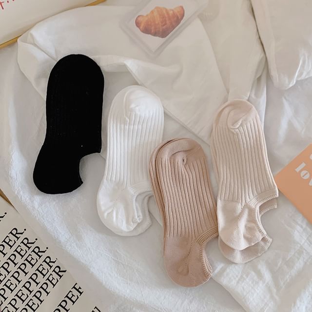 Plain Ribbed No Show Socks Set SpreePicky