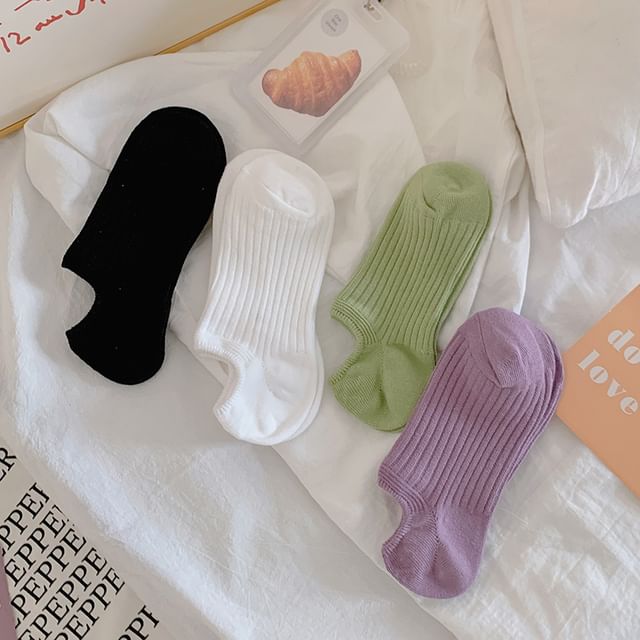 Plain Ribbed No Show Socks Set SpreePicky