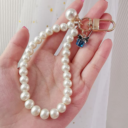 Bow Faux Pearl Phone Strap with Lanyard Pad SpreePicky