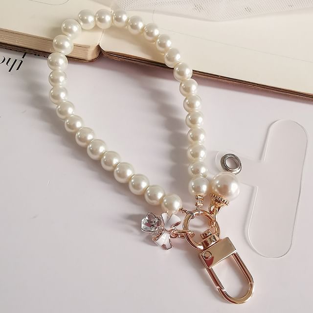 Bow Faux Pearl Phone Strap with Lanyard Pad SpreePicky