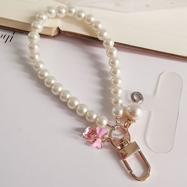 Bow Faux Pearl Phone Strap with Lanyard Pad SpreePicky