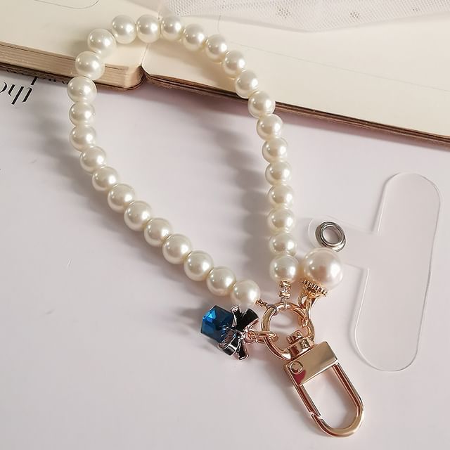 Bow Faux Pearl Phone Strap with Lanyard Pad SpreePicky