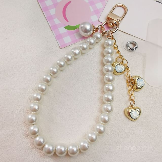 Heart Faux Pearl Phone Strap with Lanyard Pad SpreePicky