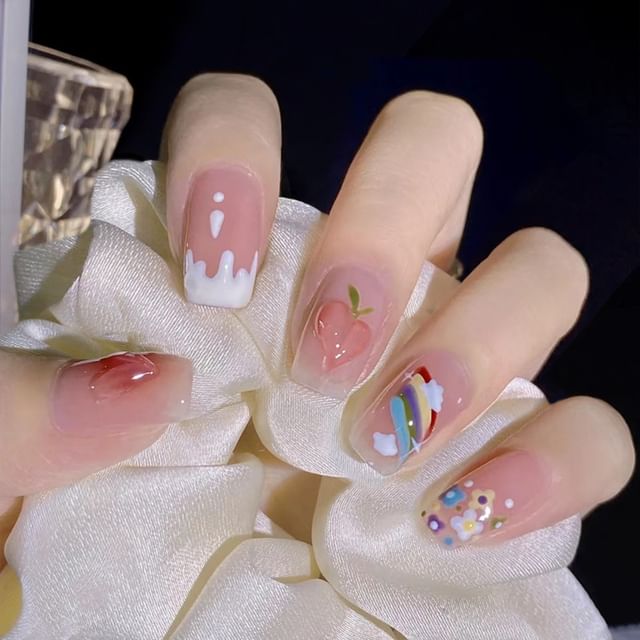 Peach Rainbow Press On Nail SpreePicky