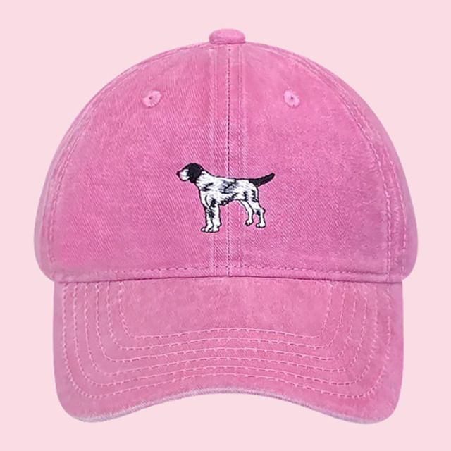 Dog Embroidered Washed Baseball Cap SpreePicky