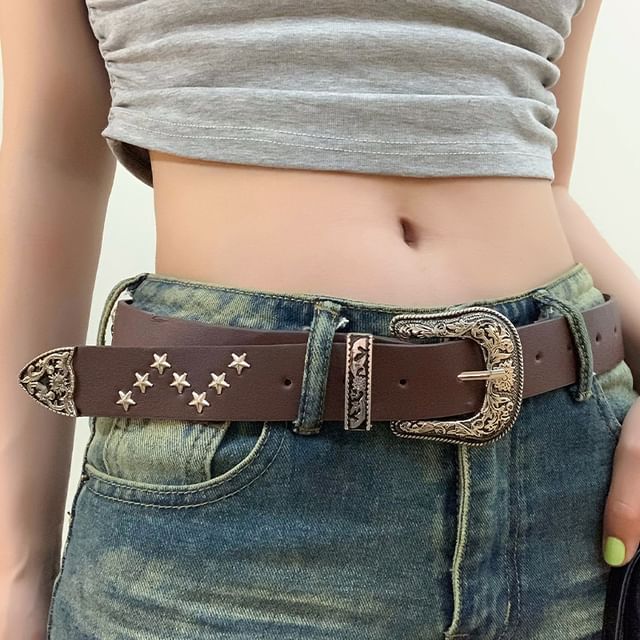 Star Studded Faux Leather Belt SpreePicky