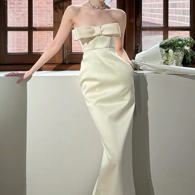 Strapless gown Wedding Bow Mermaid Plain FashionChic
