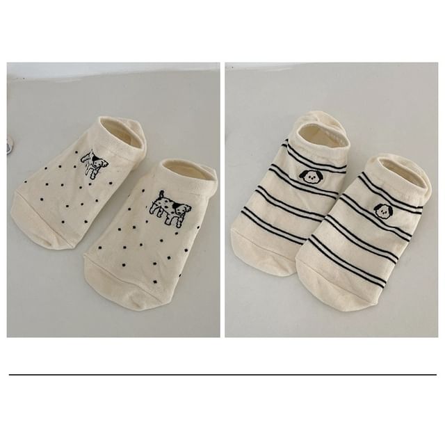 Two Tone Embroidered Low Cut Socks Set SpreePicky