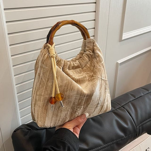 Wooden Handle Jacquard Handbag mySite