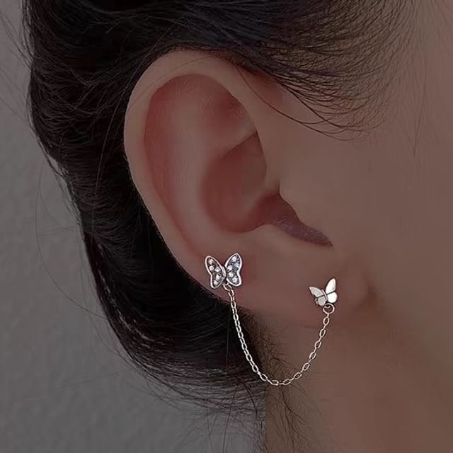 Butterfly Chained Alloy Stud Earring mySite