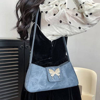 Butterfly Accent Faux Leather Shoulder Bag SpreePicky