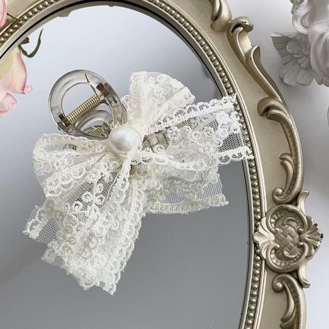 Faux Pearl Lace Bow Hair Claw mySite