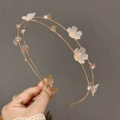 Floral Faux Pearl Layered Alloy Headband SpreePicky