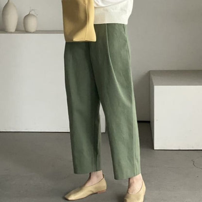 High Rise Plain Cropped Loose Fit Pants SpreePicky