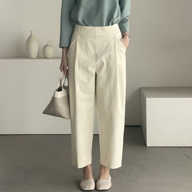 High Rise Plain Cropped Loose Fit Pants SpreePicky