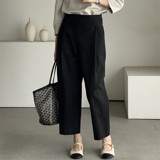 High Rise Plain Cropped Loose Fit Pants SpreePicky