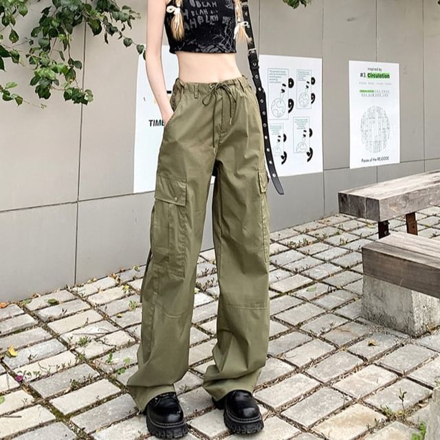 High Waist Plain Loose Fit Cargo Pants (Various Designs) SpreePicky