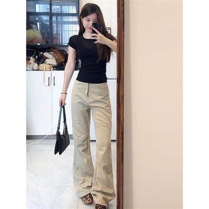 High Waist Plain Flared Cargo Pants (Various Designs) SpreePicky