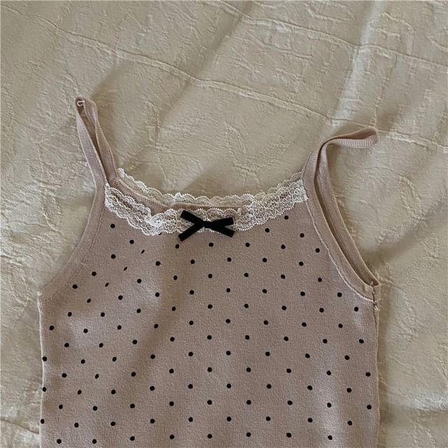 Dotted Lace Trim Bow Camisole Top SpreePicky